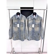 ACNE STUDIOS 2024FW Premium Washed Ink-Splashed Denim Jacket