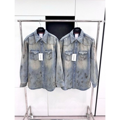 ACNE STUDIOS 2024FW Premium Washed Ink-Splashed Denim Jacket