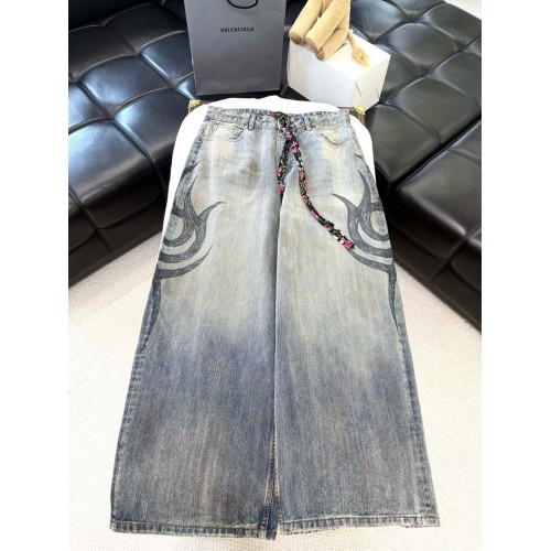 BALENCIAGA 2024FW Hand-painted Totem Printed Baggy Jeans