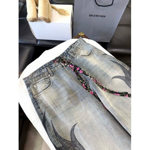 BALENCIAGA 2024FW Hand-painted Totem Printed Baggy Jeans