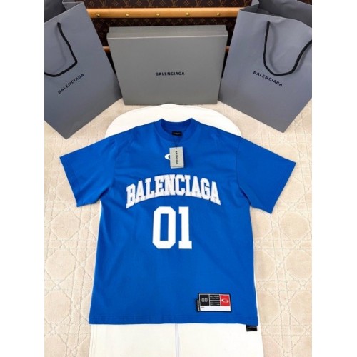 BALENCIAGA 2025SS Early Spring New 01 Printed Short Sleeve - Blue