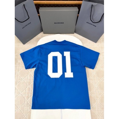 BALENCIAGA 2025SS Early Spring New 01 Printed Short Sleeve - Blue