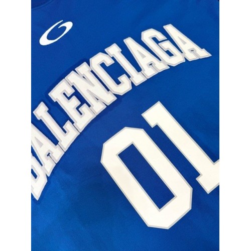 BALENCIAGA 2025SS Early Spring New 01 Printed Short Sleeve - Blue BALENCIAGA 2025SS Early Spring New 01 Printed Short Sleeve - Blue