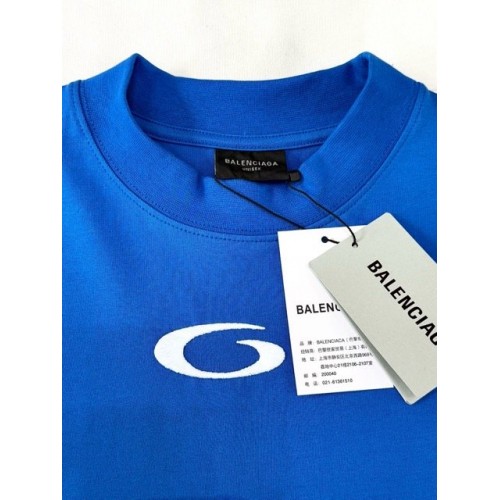BALENCIAGA 2025SS Early Spring New 01 Printed Short Sleeve - Blue BALENCIAGA 2025SS Early Spring New 01 Printed Short Sleeve - Blue