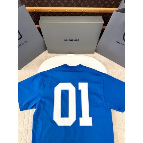 BALENCIAGA 2025SS Early Spring New 01 Printed Short Sleeve - Blue BALENCIAGA 2025SS Early Spring New 01 Printed Short Sleeve - Blue