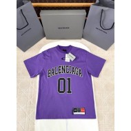 BALENCIAGA 2025SS Early Spring New 01 Printed Short Sleeve - Purple