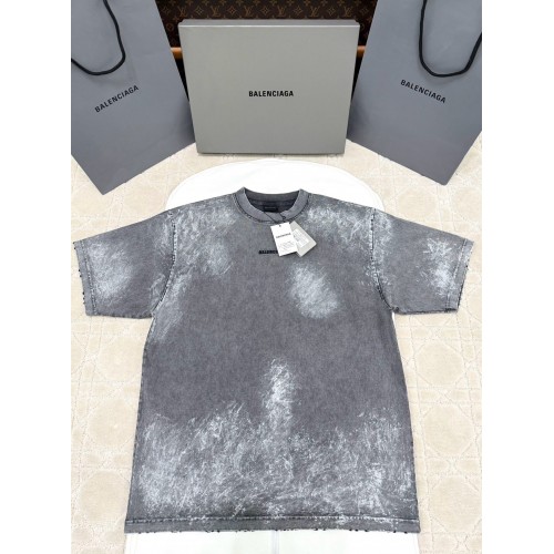 BALENCIAGA 2025SS Ink-Splashed Rendering Distressed Short Sleeves - Grey