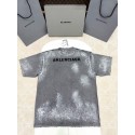 BALENCIAGA 2025SS Ink-Splashed Rendering Distressed Short Sleeves - Grey