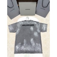 BALENCIAGA 2025SS Ink-Splashed Rendering Distressed Short Sleeves - Grey