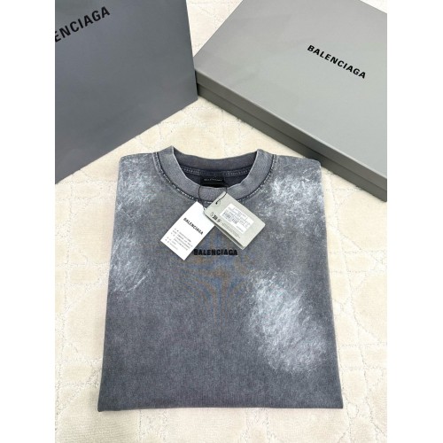 BALENCIAGA 2025SS Ink-Splashed Rendering Distressed Short Sleeves - Grey