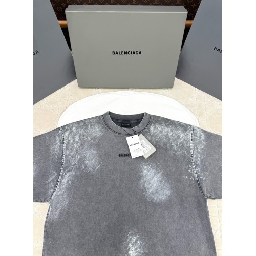 BALENCIAGA 2025SS Ink-Splashed Rendering Distressed Short Sleeves - Grey