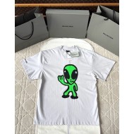 BALENCIAGA 25SS Alien Dissolving Smiley Face Fluorescent Short Sleeves - White
