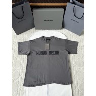 BALENCIAGA 25SS Distressed Grey Printed Short Sleeves