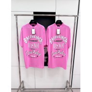 BALENCIAGA Beanie Foam Printed Round Neck Short Sleeve - Pink