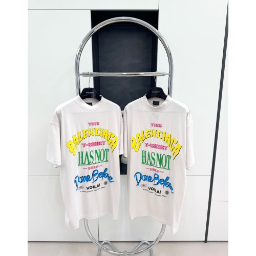 BALENCIAGA Beanie Foam Printed Round Neck Short Sleeve - White