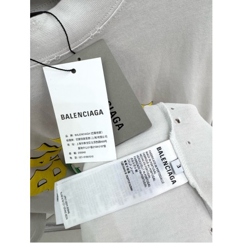 BALENCIAGA Beanie Foam Printed Round Neck Short Sleeve - White