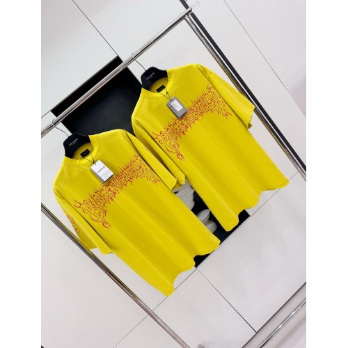 BALENCIAGA Flame Letters Print Short Sleeve - Yellow