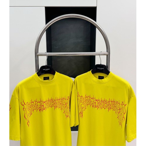BALENCIAGA Flame Letters Print Short Sleeve - Yellow