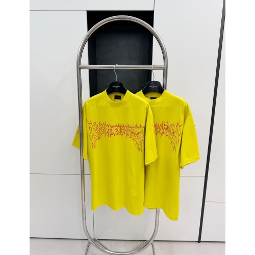 BALENCIAGA Flame Letters Print Short Sleeve - Yellow