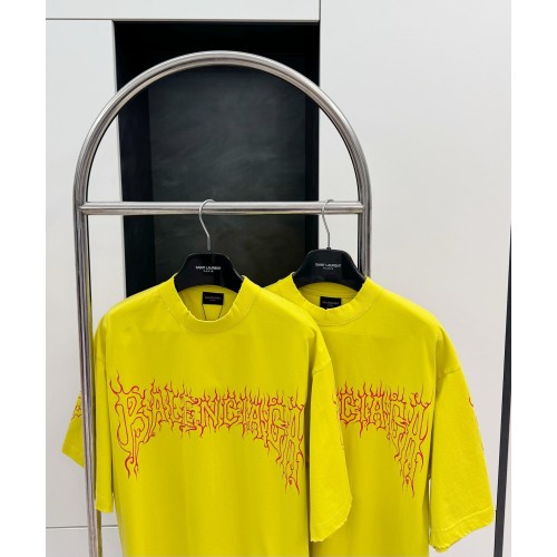 BALENCIAGA Flame Letters Print Short Sleeve - Yellow