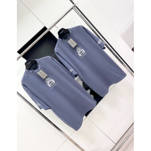 BALENCIAGA Flame Letters Printed Short Sleeve - Blue