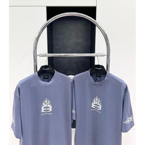 BALENCIAGA Flame Letters Printed Short Sleeve - Blue