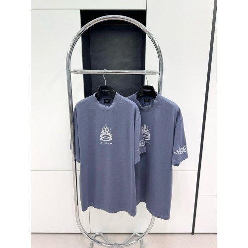 BALENCIAGA Flame Letters Printed Short Sleeve - Blue