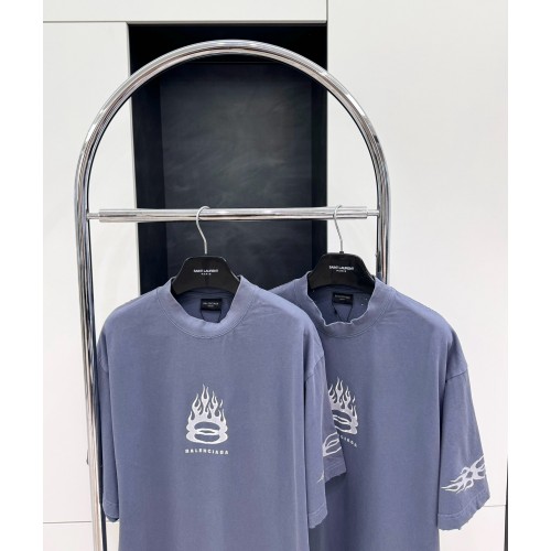 BALENCIAGA Flame Letters Printed Short Sleeve - Blue