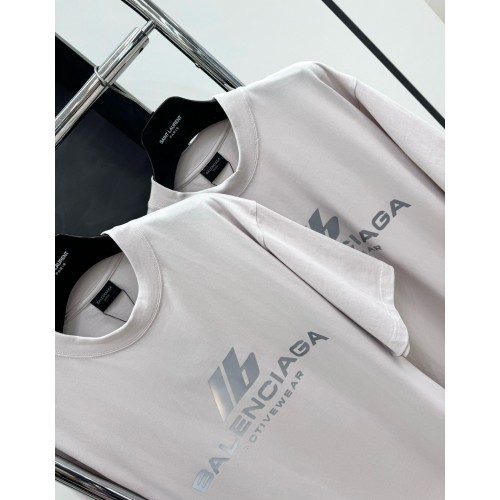 BALENCIAGA ID Silver Printed Round Neck Short Sleeve - White