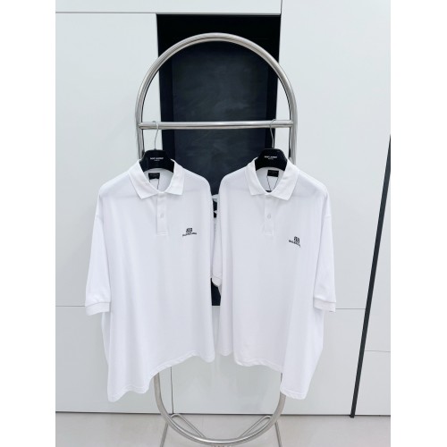 BALENCIAGA Paris Polo Embroidered Short Sleeve - White