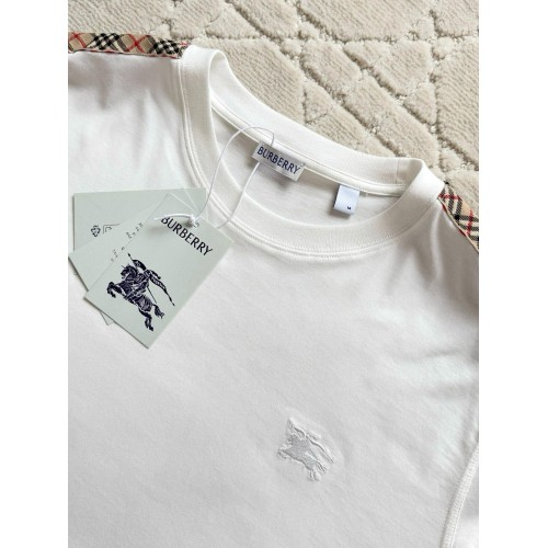 BURBERRY Check Trim Cotton T-Shirt -Chalk BURBERRY Check Trim Cotton T-Shirt -Chalk