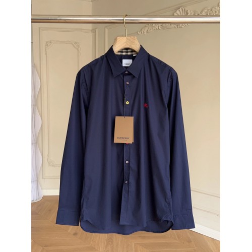 BURBERRY Men's War Horse Red Button Long Sleeve Shirt - Dark Blue