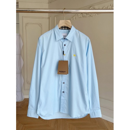 BURBERRY Men's War Horse Yellow Button Long Sleeve Shirt - Pastel Blue