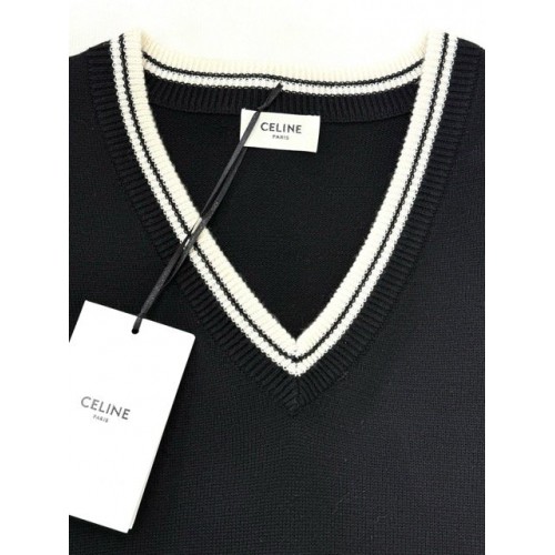 CELINE 2025SS Arc de Triomphe Colorblock Embroidered Cardigan - Black CELINE 2025SS Arc de Triomphe Colorblock Embroidered Cardigan - Black