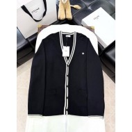 CELINE 2025SS Arc de Triomphe Colorblock Embroidered Cardigan with Buttons - Black