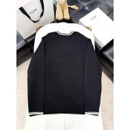CELINE 2025SS Arc de Triomphe Colorblock Embroidered Cardigan with Buttons - Black