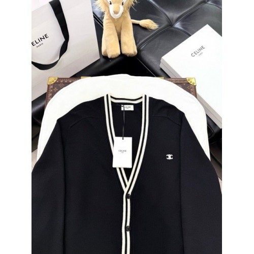 CELINE 2025SS Arc de Triomphe Colorblock Embroidered Cardigan with Buttons - Black