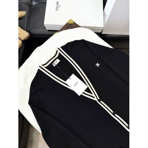 CELINE 2025SS Arc de Triomphe Colorblock Embroidered Cardigan with Buttons - Black