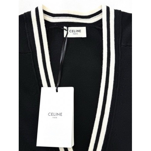 CELINE 2025SS Arc de Triomphe Colorblock Embroidered Cardigan with Buttons - Black