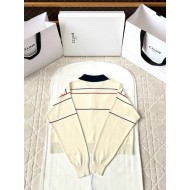 CELINE 25SS Arc de Triomphe Embroidered Striped Polo Long Sleeve