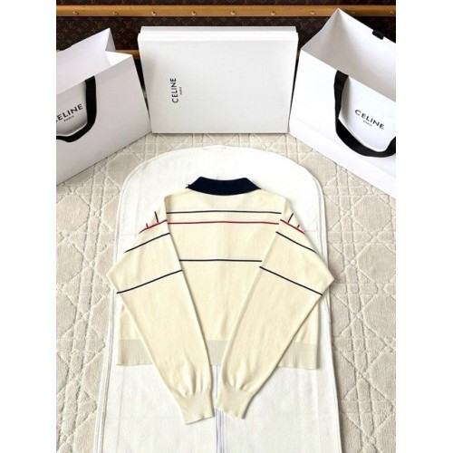 CELINE 25SS Arc de Triomphe Embroidered Striped Polo Long Sleeve CELINE 25SS Arc de Triomphe Embroidered Striped Polo Long Sleeve