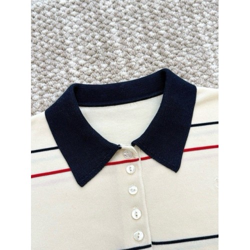 CELINE 25SS Arc de Triomphe Embroidered Striped Polo Long Sleeve CELINE 25SS Arc de Triomphe Embroidered Striped Polo Long Sleeve