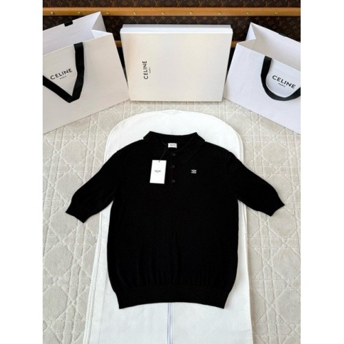 CELINE 25SS Embroidered Polo Short Sleeve - Black CELINE 25SS Embroidered Polo Short Sleeve - Black