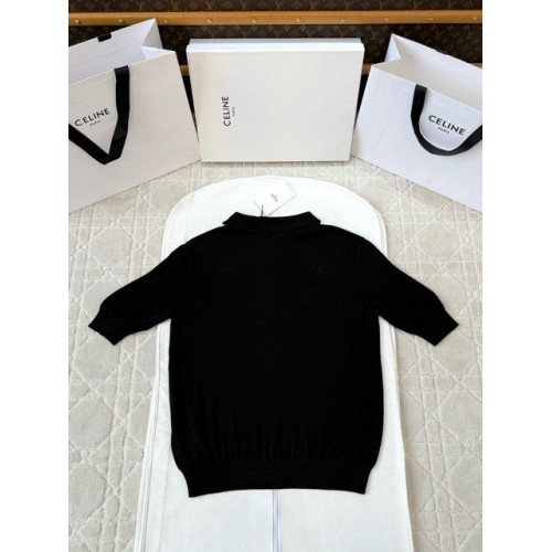 CELINE 25SS Embroidered Polo Short Sleeve - Black CELINE 25SS Embroidered Polo Short Sleeve - Black