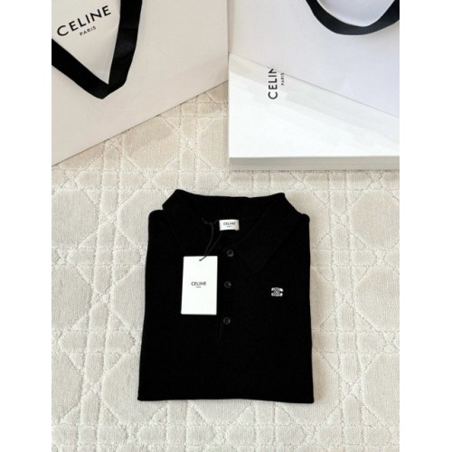 CELINE 25SS Embroidered Polo Short Sleeve - Black CELINE 25SS Embroidered Polo Short Sleeve - Black
