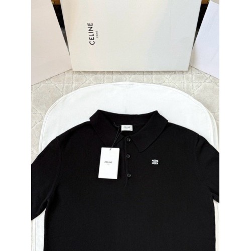 CELINE 25SS Embroidered Polo Short Sleeve - Black CELINE 25SS Embroidered Polo Short Sleeve - Black