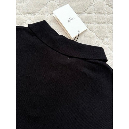 CELINE 25SS Embroidered Polo Short Sleeve - Black CELINE 25SS Embroidered Polo Short Sleeve - Black