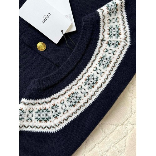 CELINE New Arc de Trionphe Pure Wool Cardigan - Dark Blue with White colour CELINE New Arc de Trionphe Pure Wool Cardigan - Dark Blue with White colour