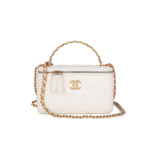 CHANEL 23P Vanity Case - Small White Lambskin