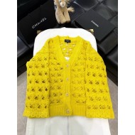 CHANEL 25C Openwork Woven Cardigan - Yellow